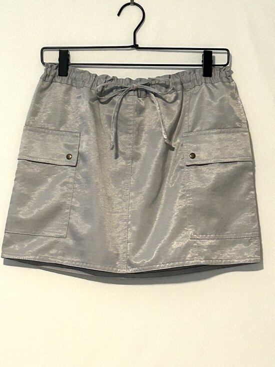 Express Dresses & Skirts - Express metallic gray satin mini cargo skirt, size M